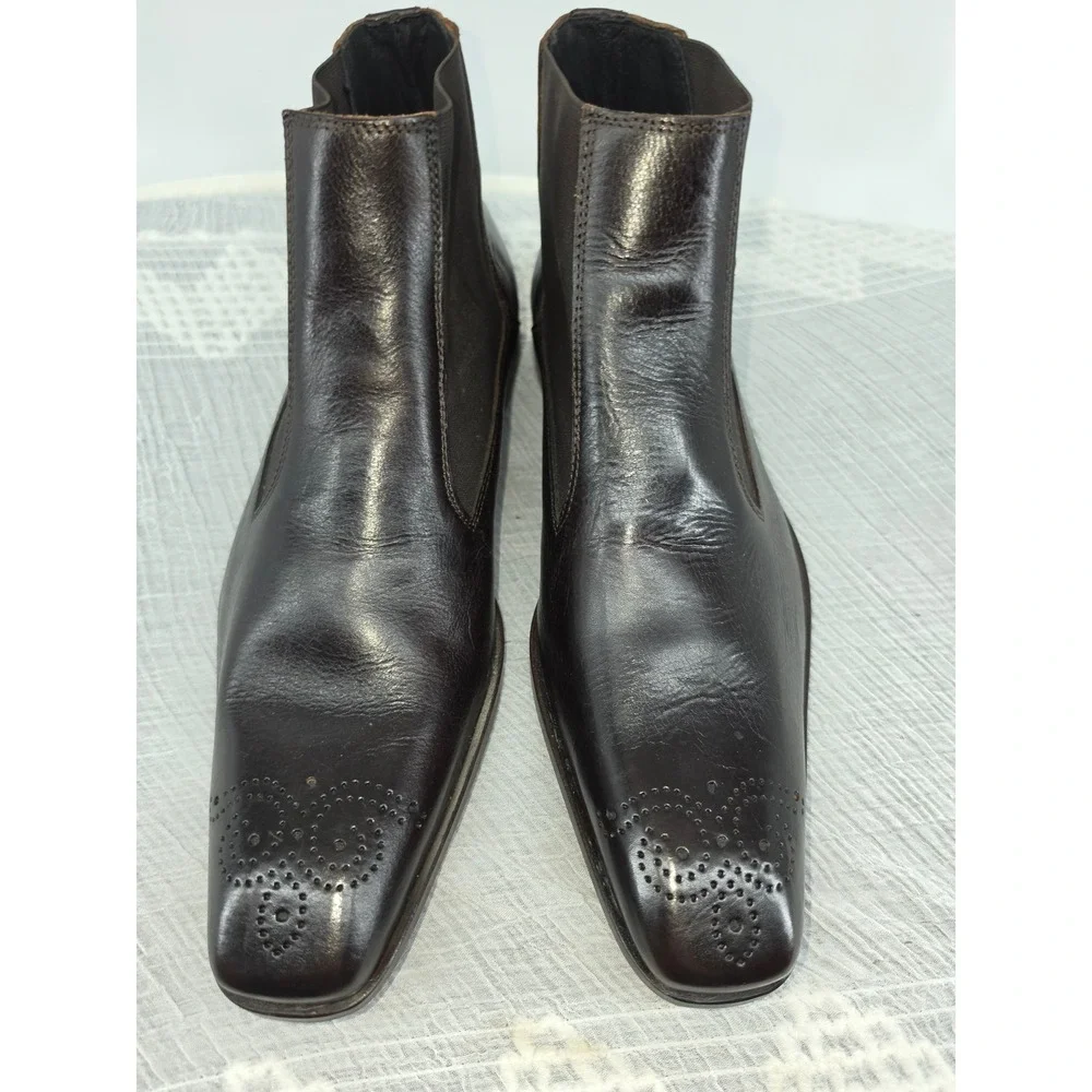 Vero Cuoio Mens Dark Brown Leather Medallion Toe Chelsea Boots Made in Italy 43